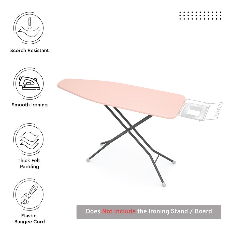 Encasa XO Ironing Board Cover and Pad 54"x15" - 4mm Felt Large Iron Board Cover with Padding - Heat Resistant, Stain-Safe Dye, Non Slip Elastic Bungee Cord Tightening Iron Table Cover Powder Pink - Image 2